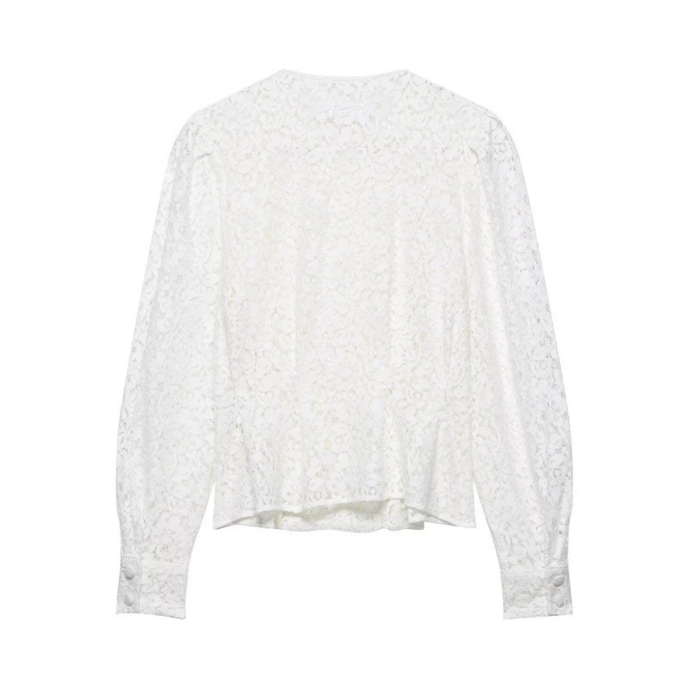 ZARA Fashion Lace Collar Double Breasted Chiffon Blouse